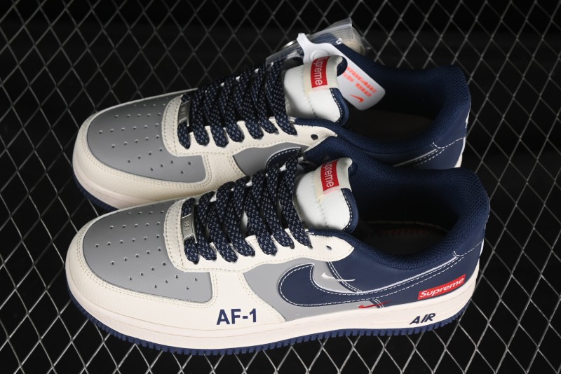 Nike Air Force 1 '07 Low Supreme Collaboration Grey Blue Casual Sneakers - HH7518-054