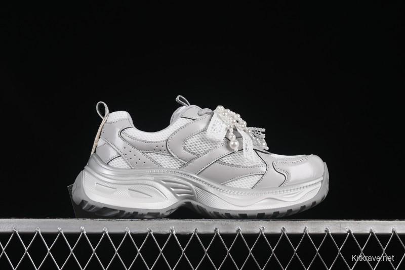 GG-CC Lace Pearl Chain Casual Platform Dad Shoes - 250310 Silver