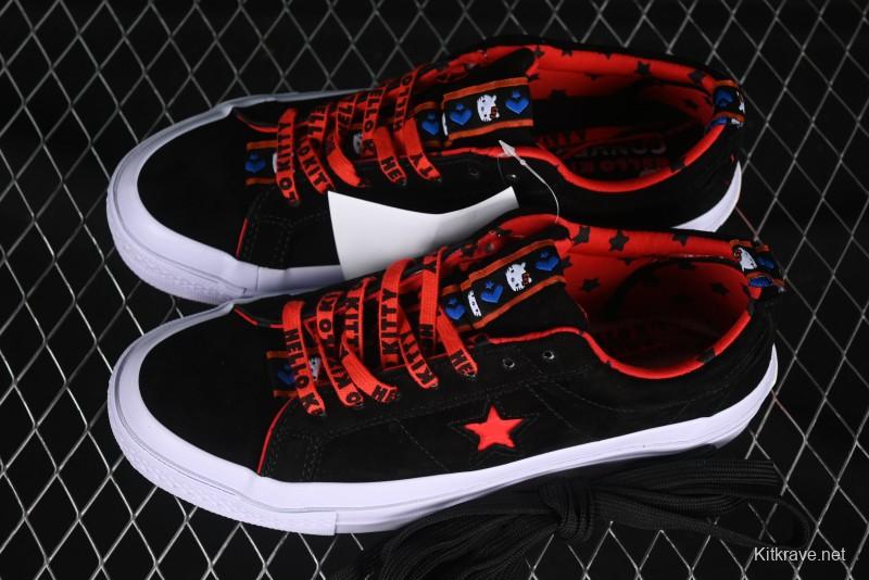 Converse One Star Low Top Casual Sneakers with Hello Kitty Collaboration - Pink Star and Embroidered Bow Design - 163904C