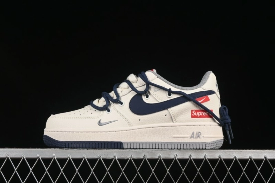 Nike Air Force 1 '07 Low Supreme Collaboration Two-Tone Blue Grey Lace-Up Casual Sneakers - DM6868-068
