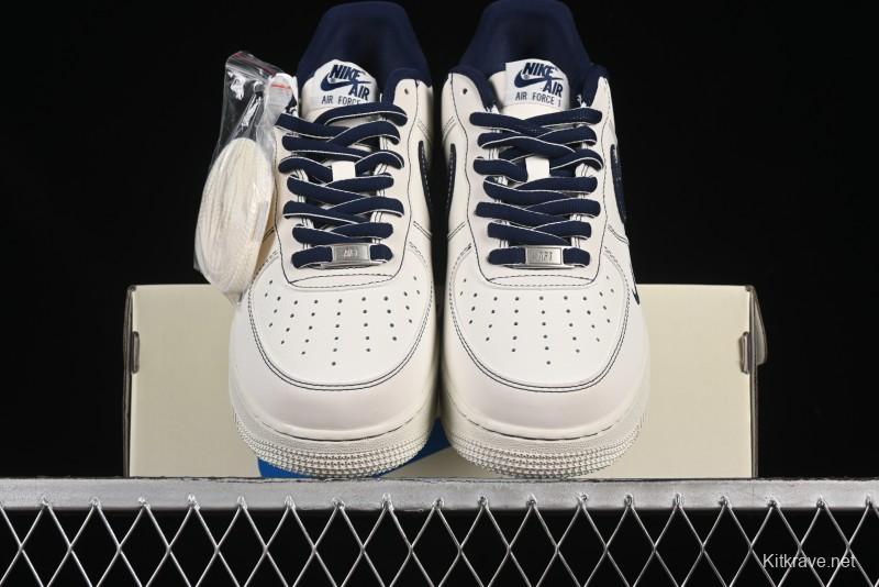 Nike Air Force 1'07 Low Casual Sneakers in Cream with Blue Swoosh - SC9207-535