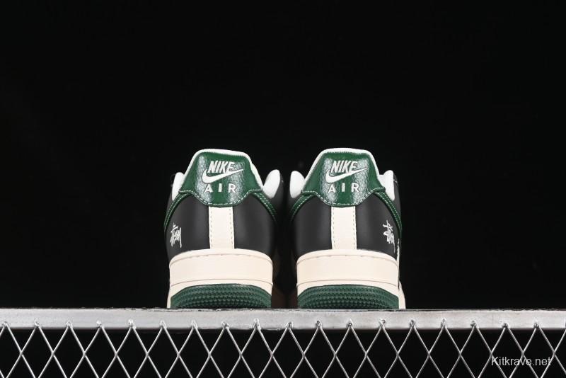 Nike Air Force 1 '07 Low Stussy Collaboration Black Green Swoosh Casual Sneakers - XS1958-572