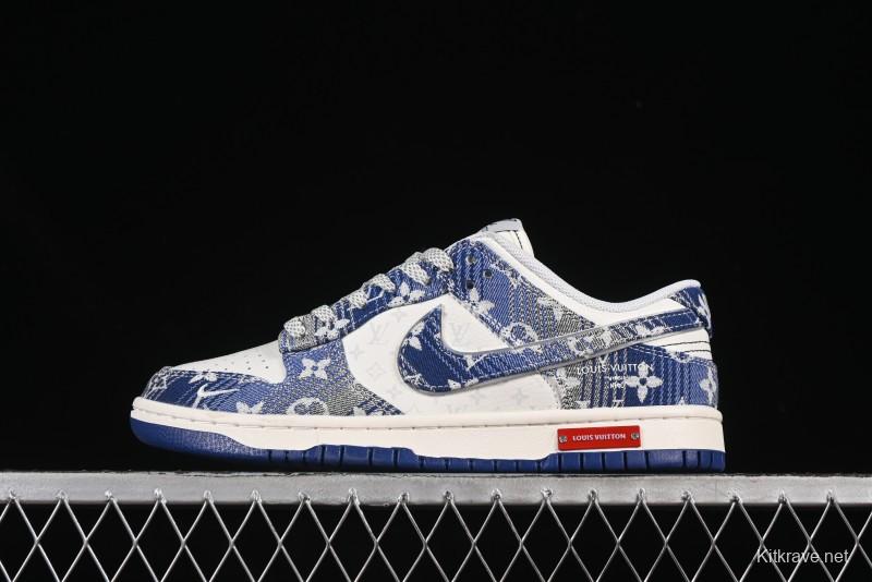 Nike SB Dunk Low LV Collaboration Blue Denim Anniversary Custom Low-Top Casual Skate Shoes - SC9772-808