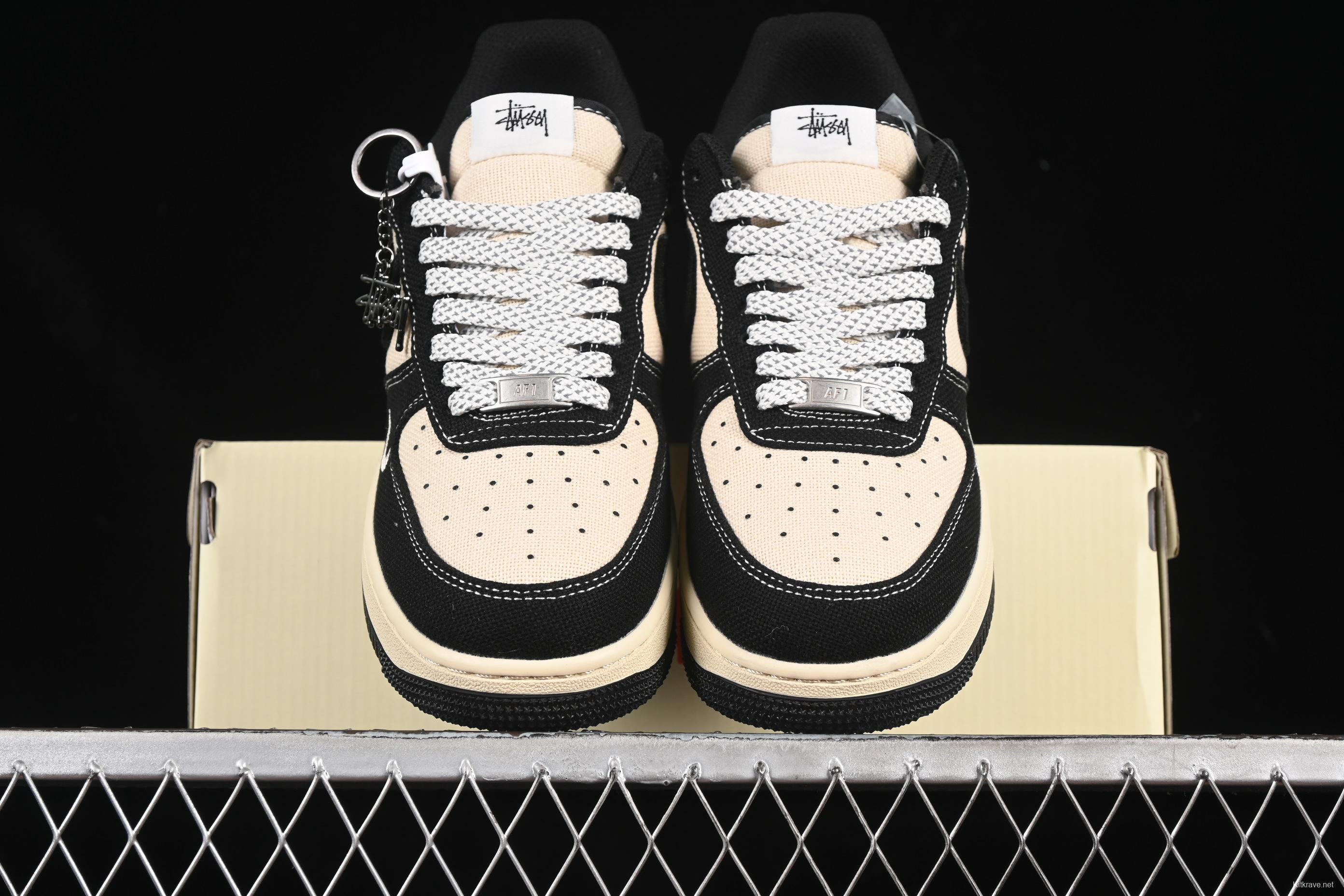 Nike Air Force 1 '07 Low Stussy Collaboration Beige Black Hemp Low-Top Casual Sneakers - XX3168-156