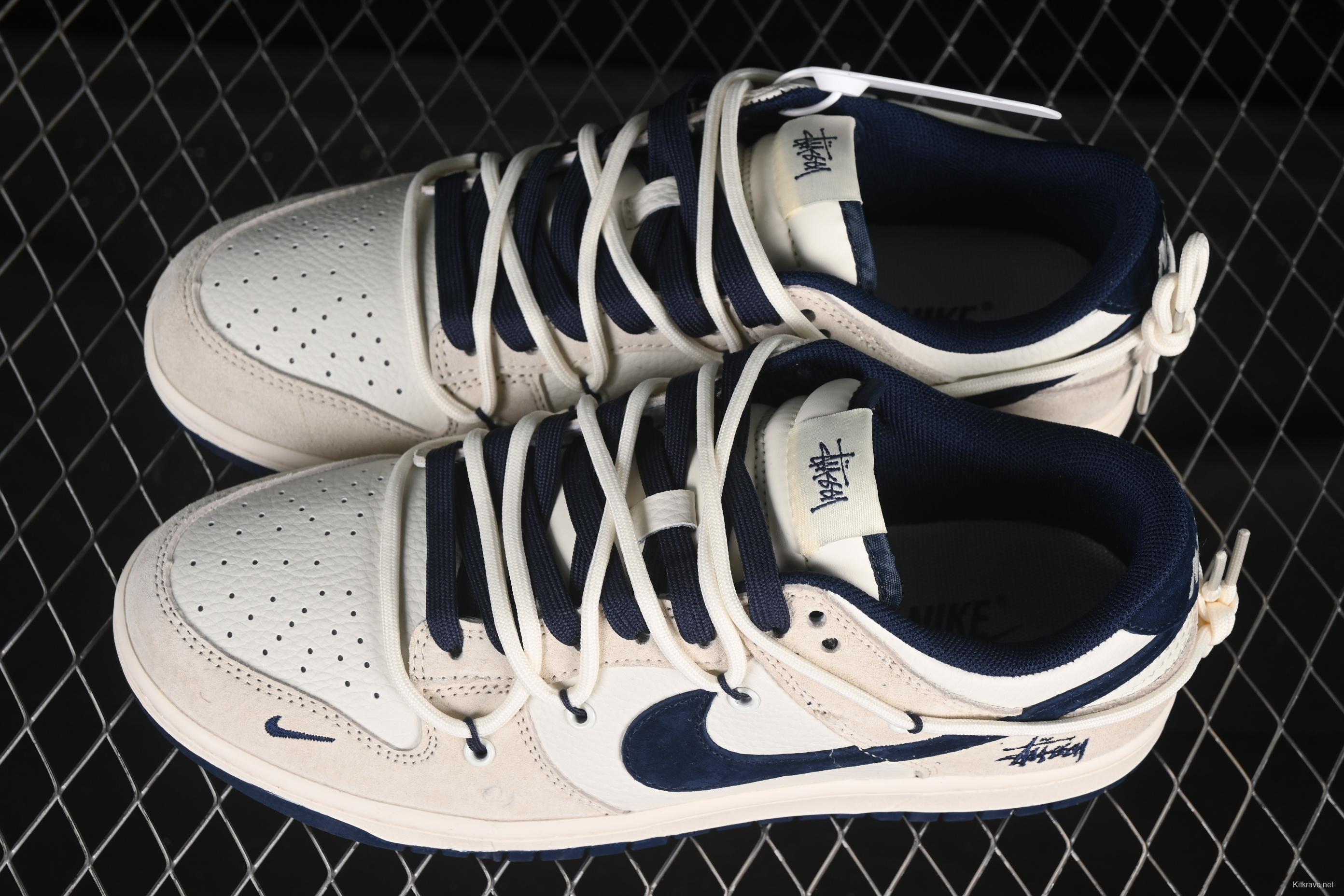 Nike SB Dunk Low Stussy Collaboration Anniversary Custom Low-Top Skate Shoes with Blue Swoosh - DM6868-088