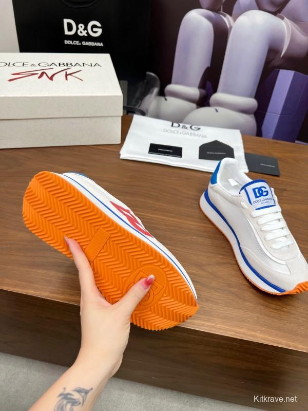 2025 Unisex Dolce & Gabbana White Blue Red PU Casual Sneakers LY00300