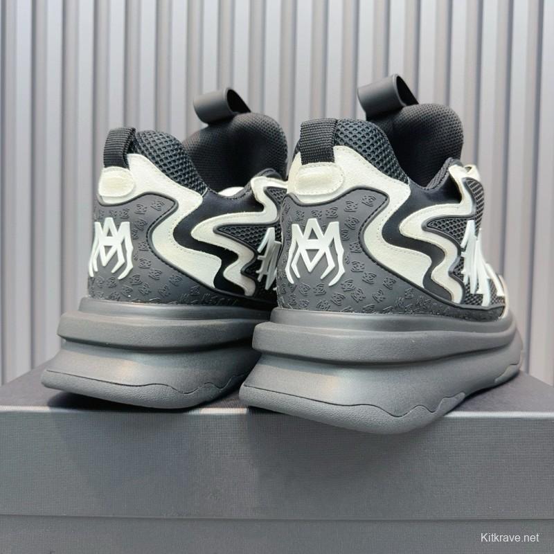 2024 Unisex Amiri Black White Mesh Leather Sneakers MJ00410