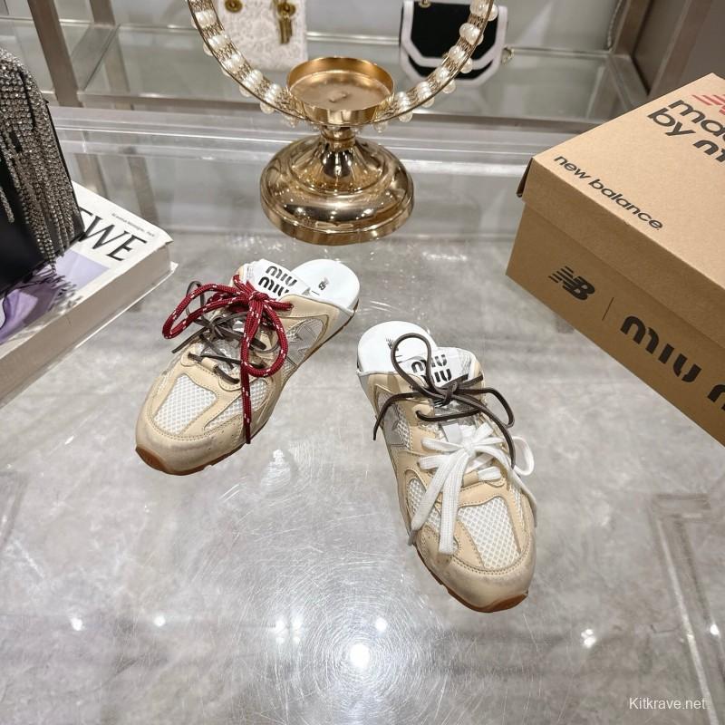2025 Women Miu Miu Beige White Leather Sneakers