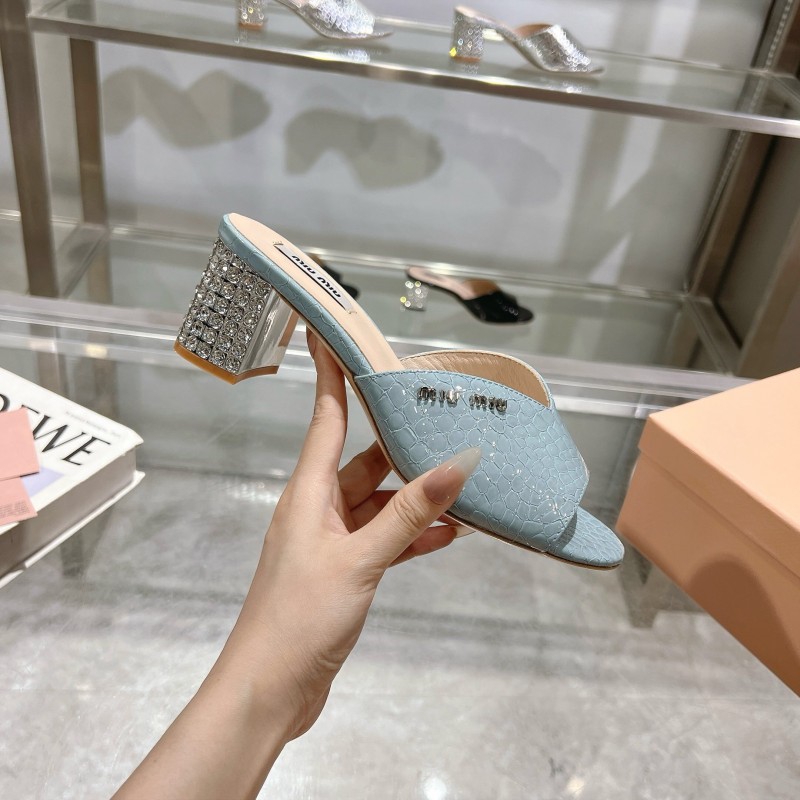2025 Women Miu Miu Light Blue Leather Mules