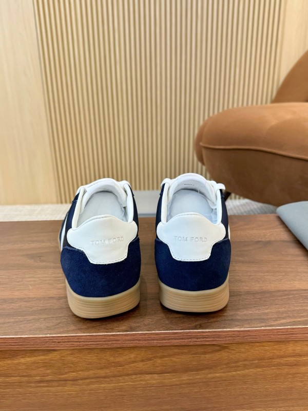 2025 Men TOM FORD Navy White Suede Leather Sneakers LY00360