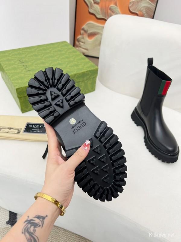 2024 Women Gucci Black Leather Boots MJ00340