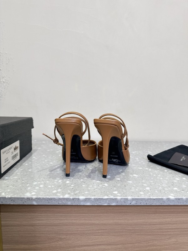 2025 Women SAINT LAURENT Brown Leather Slingback Pumps