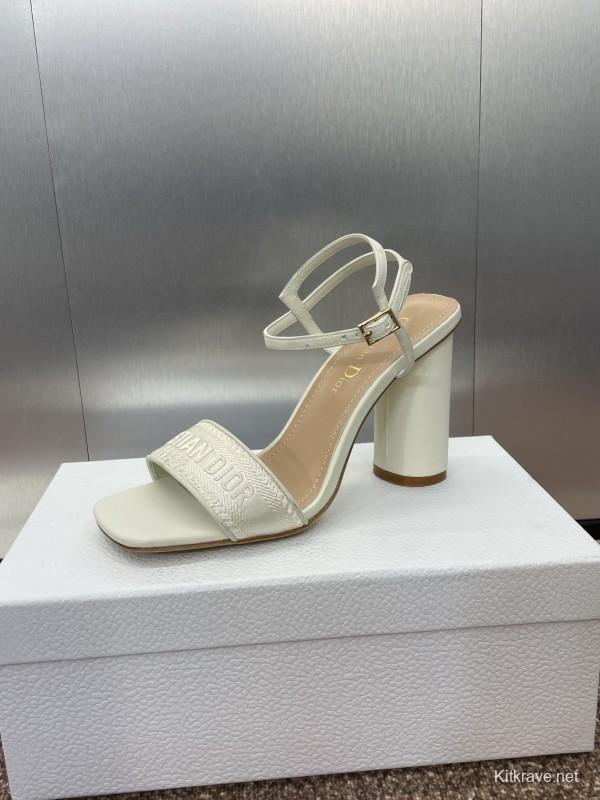 2025 Women Dior White Leather High Heel Embroidered Sandals