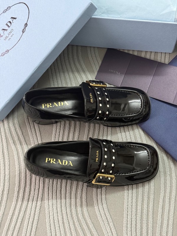 2025 Women Prada Black Patent Leather Mary Jane Loafer