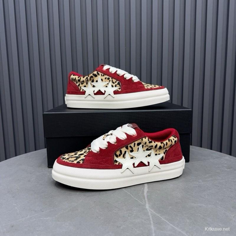 2024 Unisex Amiri Red Leopard Suede Leather Sneakers MJ00300