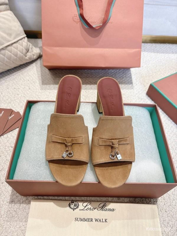 2025 Women LP Beige Suede Mule Sandals