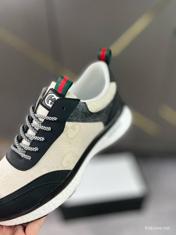 2024 Men Gucci Black White Leather Mesh Sneakers MJ00260