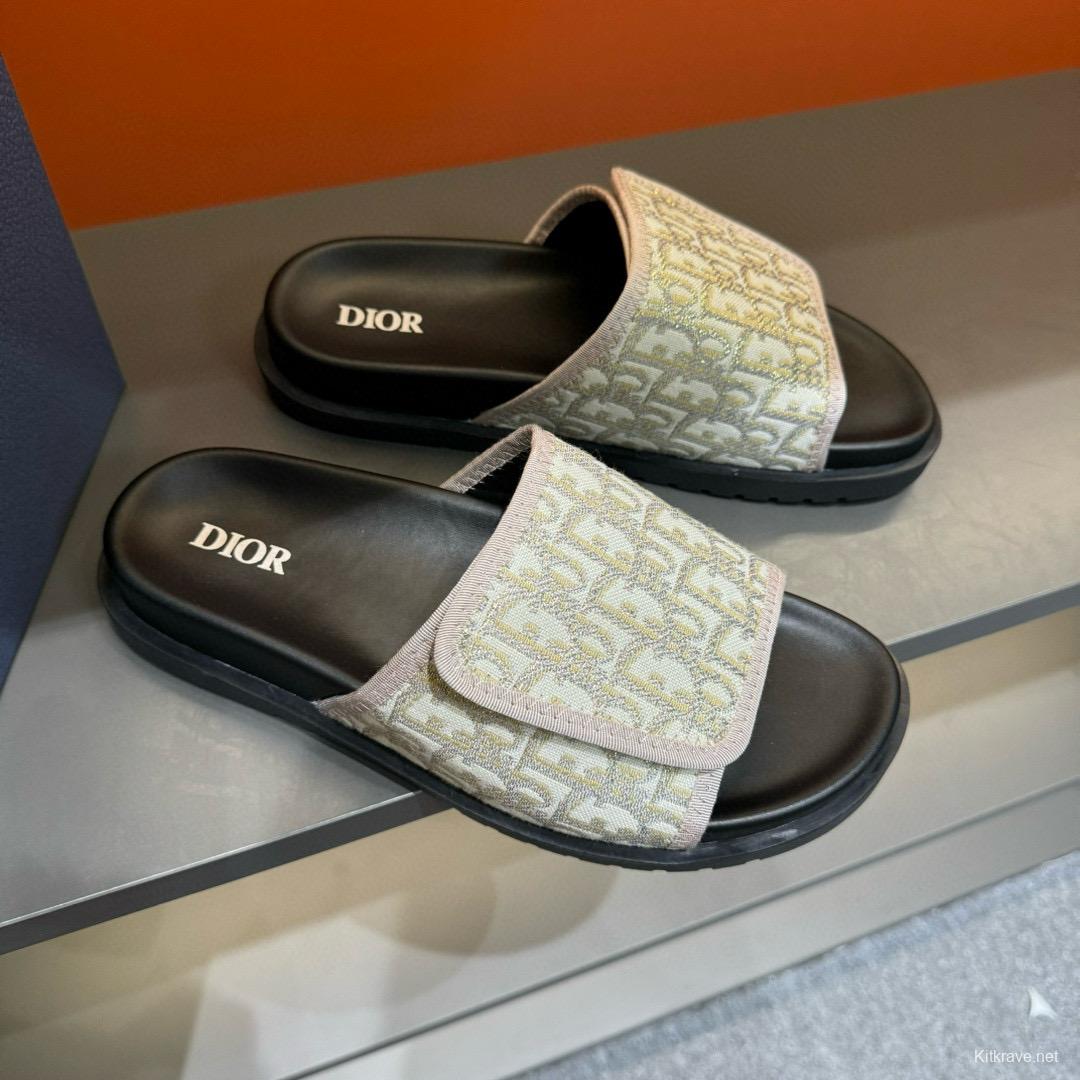 2024 DIOR beige black fabric slippers MJ00180