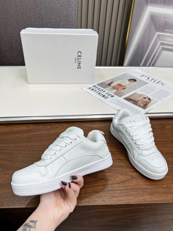 2025 Unisex CELINE White Leather Sneakers KFY00260
