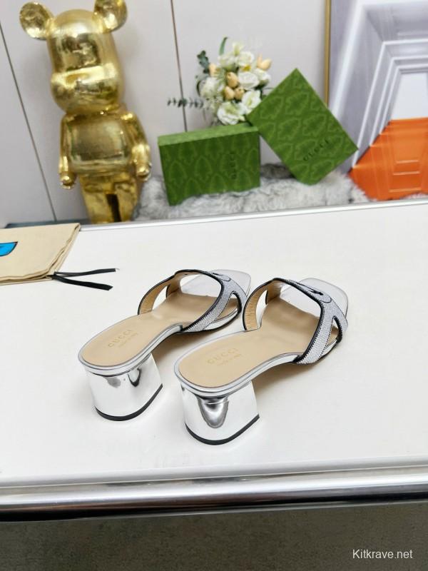 2025 Women Gucci Silver Leather Slippers MJ00190