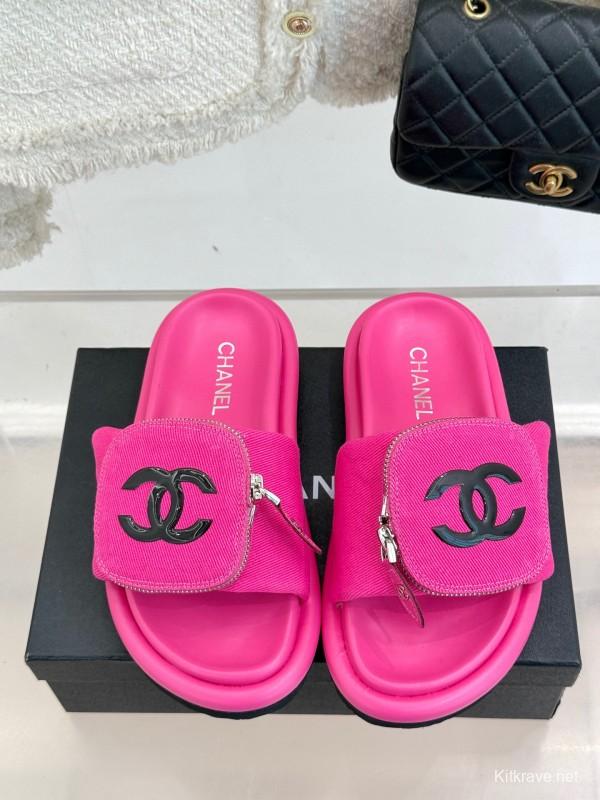 2025 Slippers Chanel Pink Fabric Slippers
