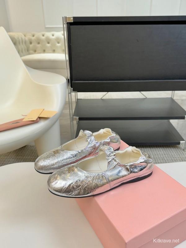 2025 Women Miu Miu Silver Calf Leather Mary Jane KFY00300