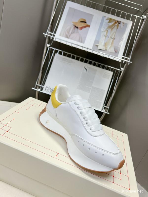 2023 Unisex Alexander McQueen White Yellow Leather Sneakers Seal Logo MJ00370