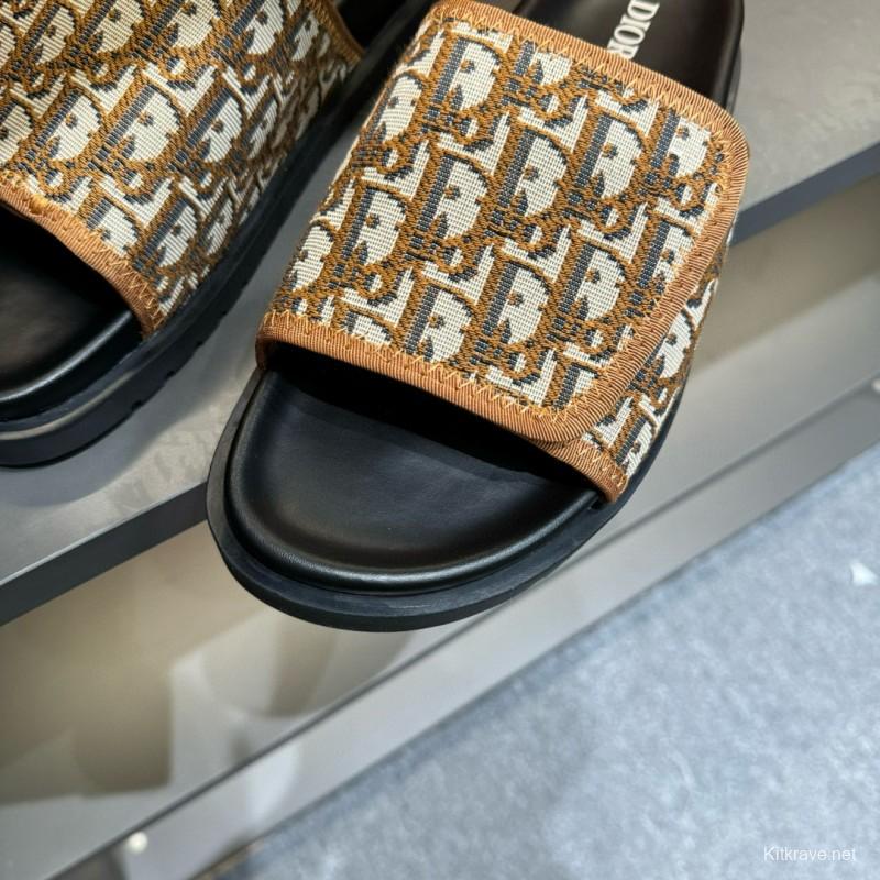 2024 Slippers Dior brown beige jacquard leather Slippers MJ00180