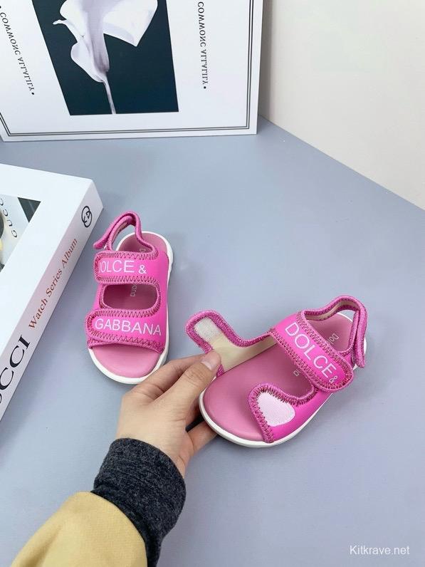 2025 Kids Dolce & Gabbana Pink Black White Leather Sandals