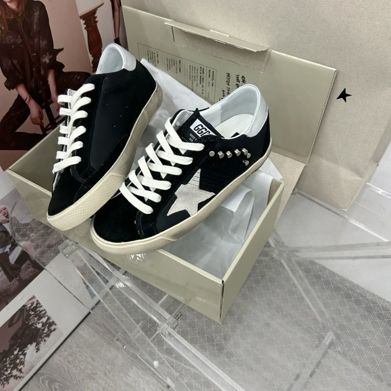 2025 Women GGDB Black White Leather Suede Star Sneakers