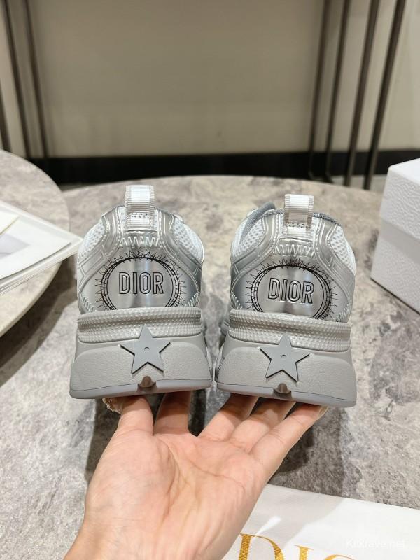 2025 Women Dior Silver Mesh Leather Running Sneakers