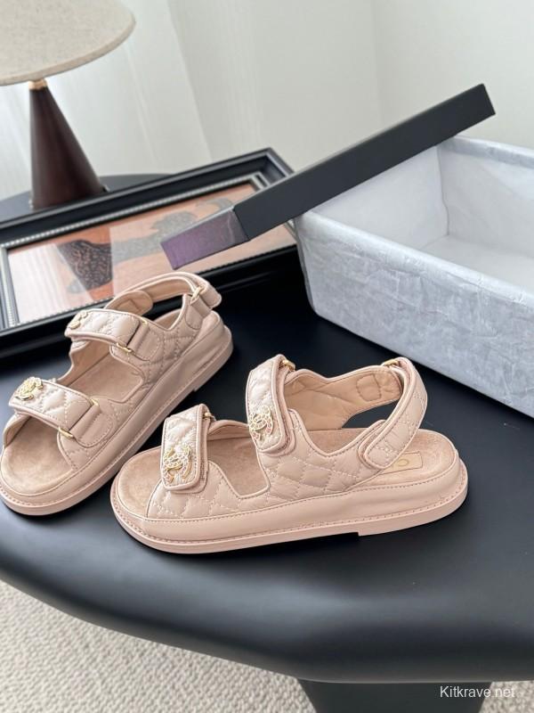 2025 Women Chanel Beige Leather Sandals LY00320