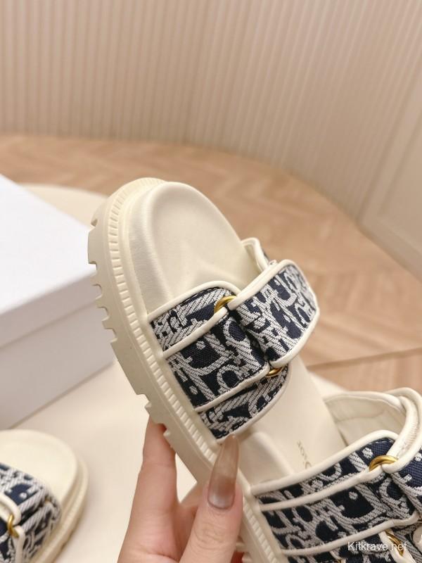 2025 Women Dior Navy White Canvas Sandals LY