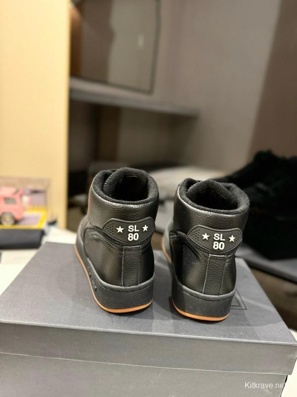 2024 Unisex Yves Saint Laurent Black Leather Sneakers Perforated Craft MJ00390