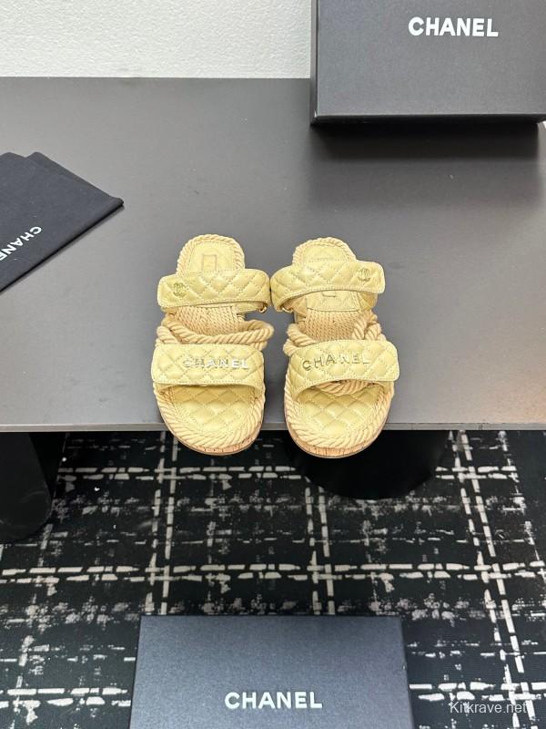 2025 Slippers Chanel Yellow Fabric Rope Slides