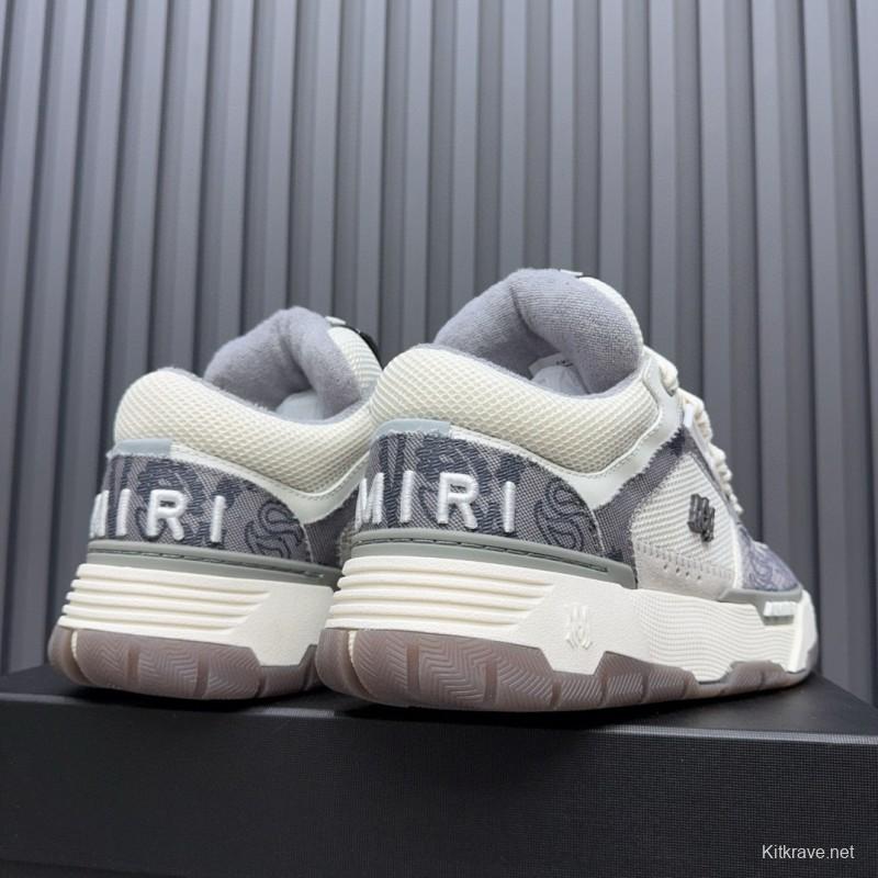 2024 Unisex Amiri White Grey Mesh Leather Sneakers MJ00360
