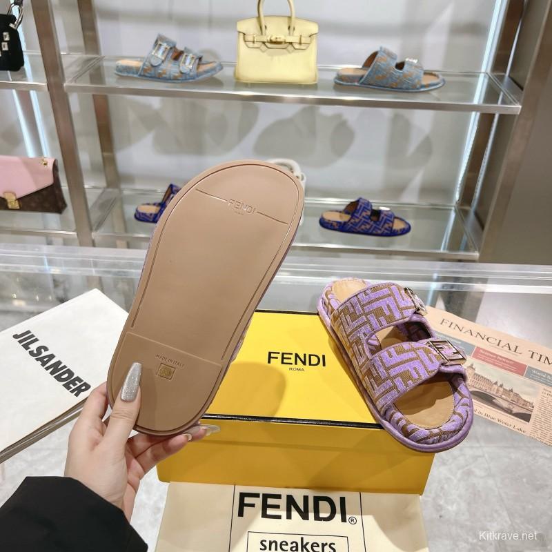 2025 Slippers Fendi Purple Canvas Slippers KFY00250