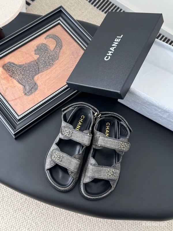 2025 Women Chanel Black Fabric Sandals LY00320