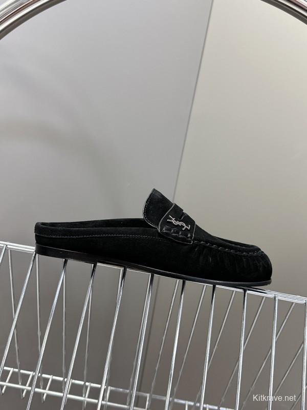 2025 Women Yves Saint Laurent Black Suede Loafers KFY00330