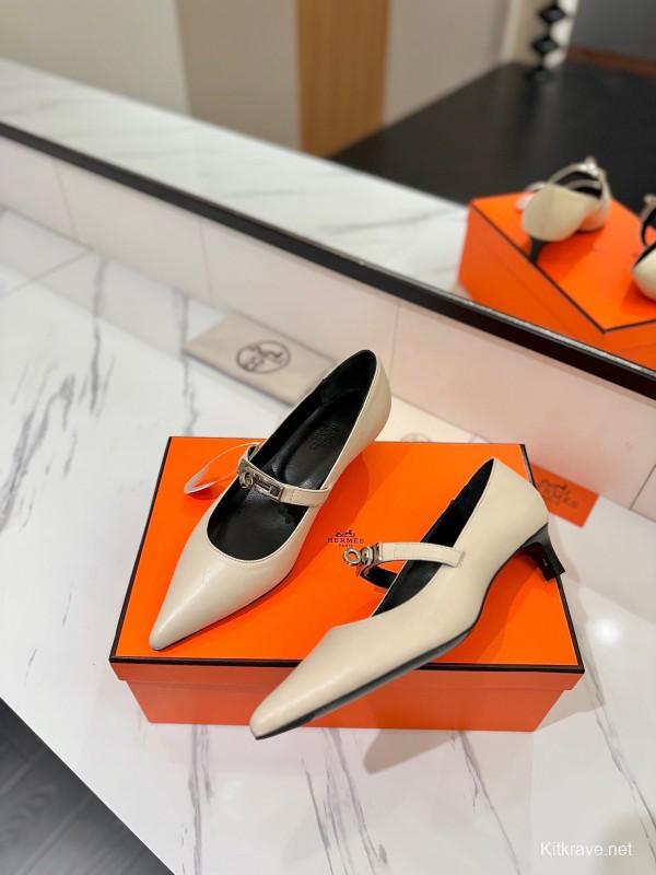 2025 Women Hermès White Leather Mary Jane