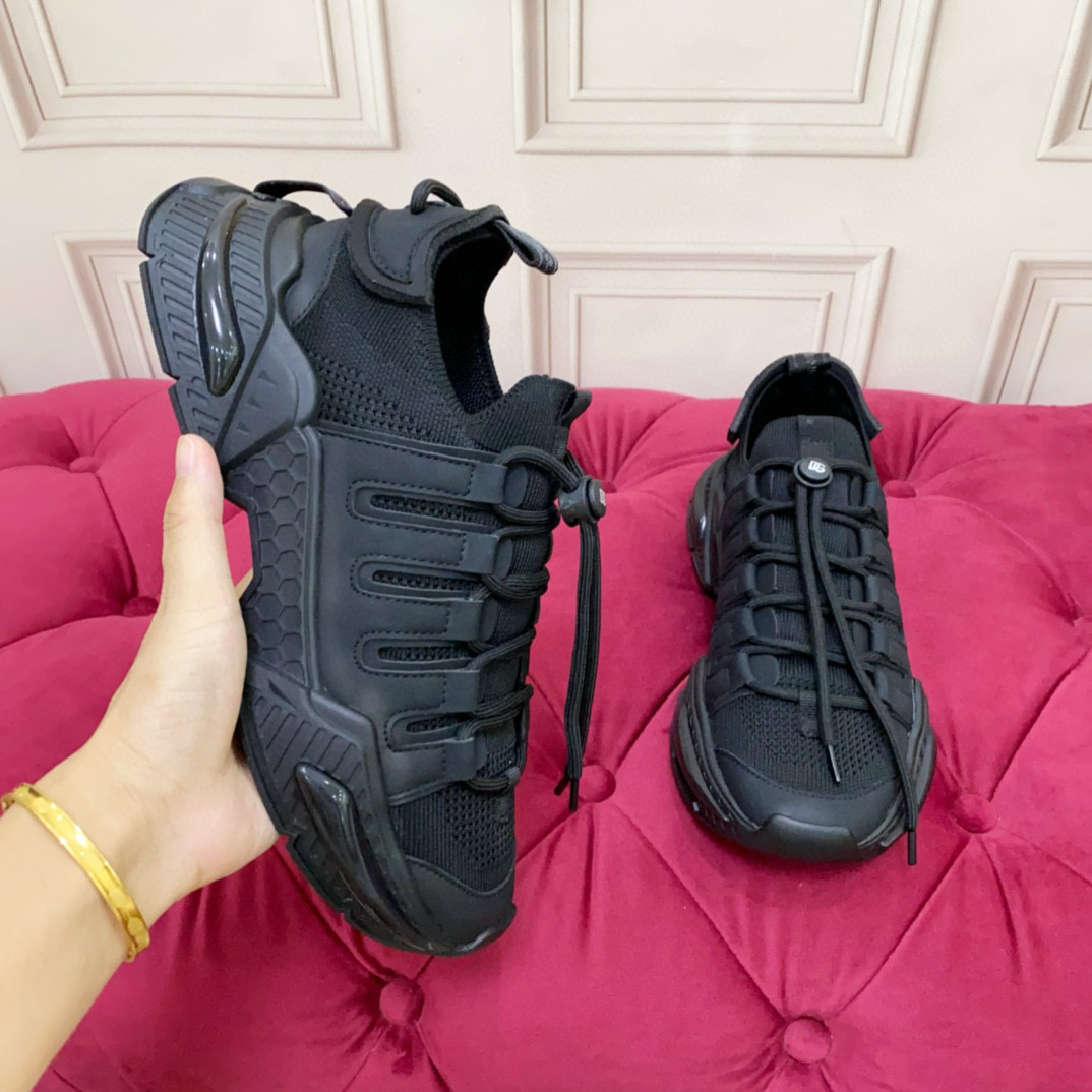 2024 Unisex Dolce & Gabbana Black Knit Leather Sneakers