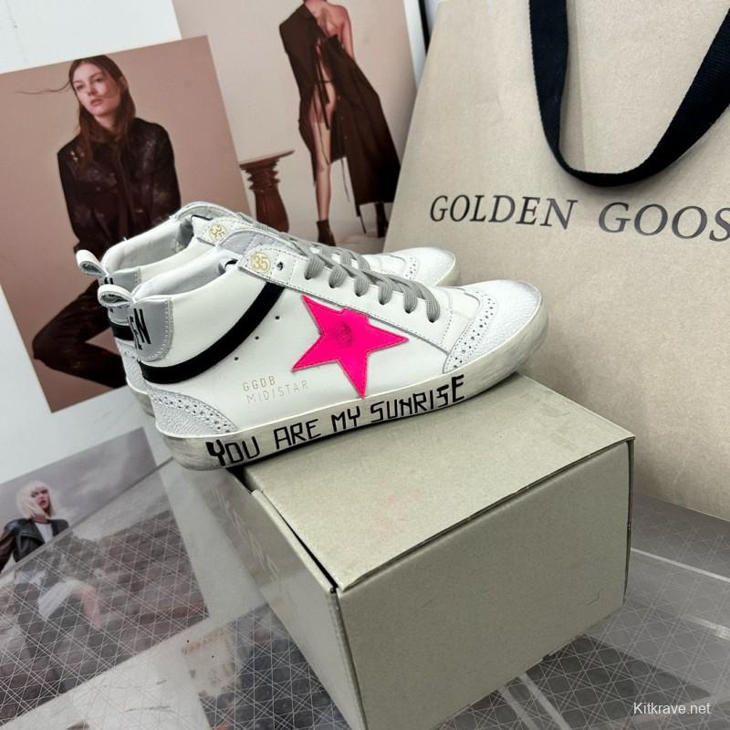 2024 Women GGDB White Pink Leather High Top Sneakers MJ00300