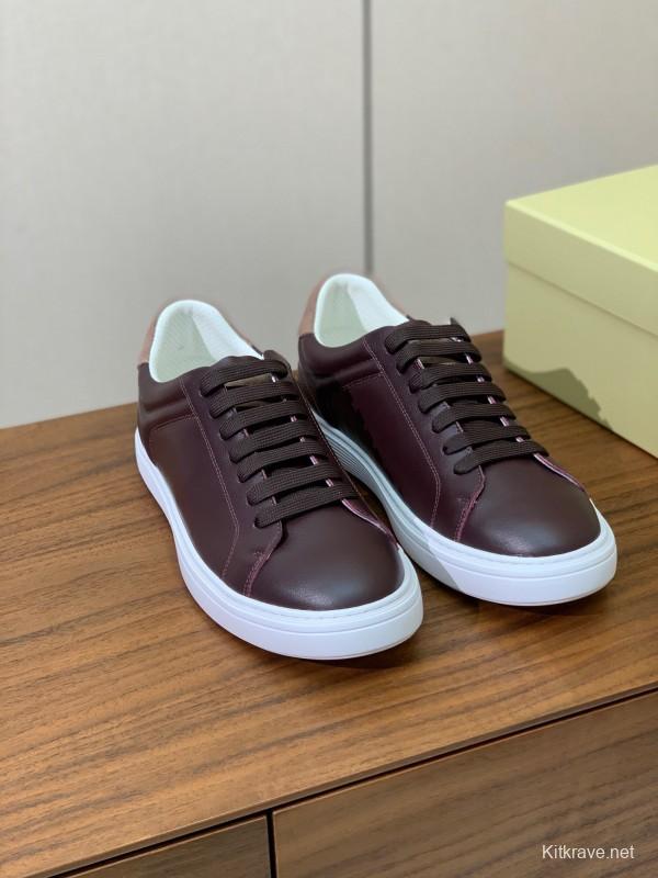 2025 Men Brunello Cucinelli Burgundy Leather Casual Sneakers Original Sole KFY00310(M)