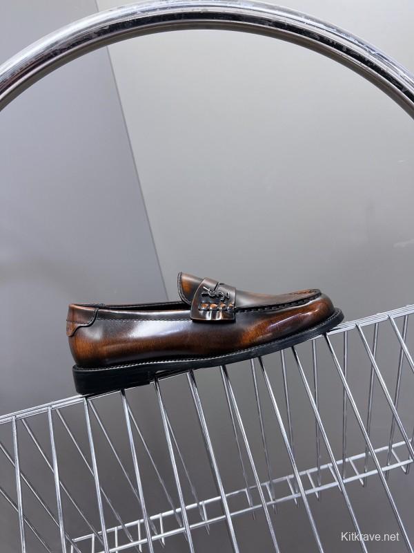 2025 Women Yves Saint Laurent Brown Leather Loafers KFY00350
