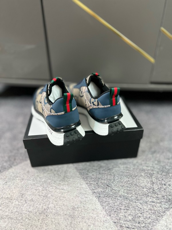 2024 Men Gucci Blue Beige Canvas Leather Sneaker MJ00260