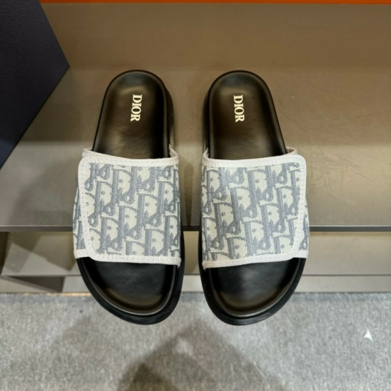 2024 Dior Black Grey Fabric Slippers MJ00180