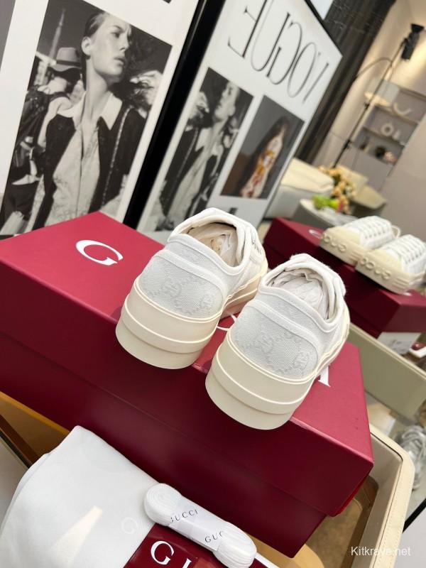 2025 Women Gucci White Canvas Sneakers LY00360