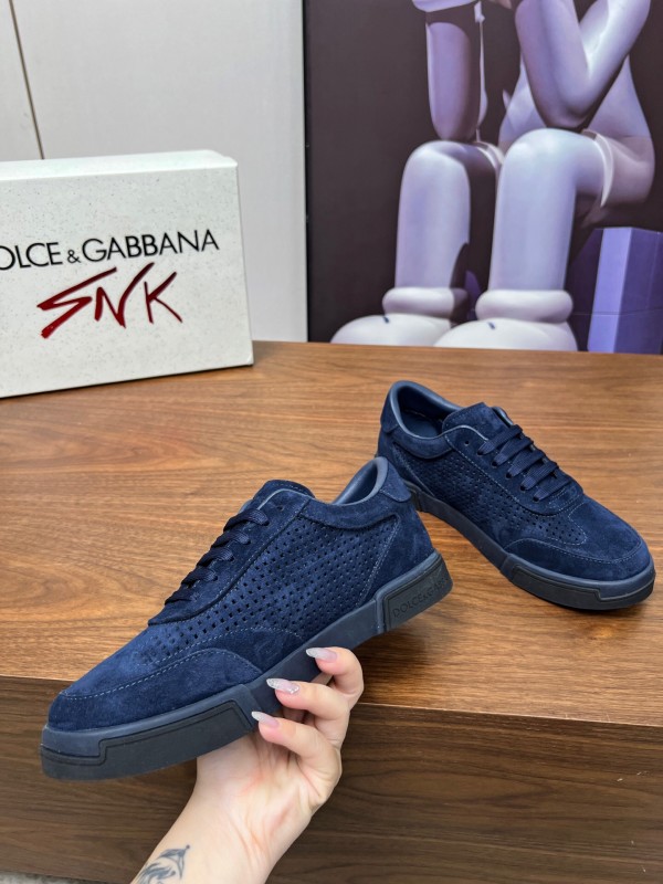 2025 Men Dolce & Gabbana Navy Suede Sneakers LY00280