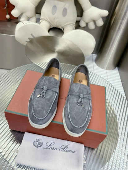 2024 Unisex Loro Piana Grey Suede Loafers MJ00270
