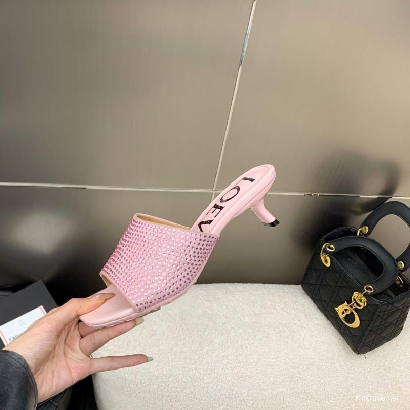 2025 Women Loewe Pink Leather Sandals LY00240